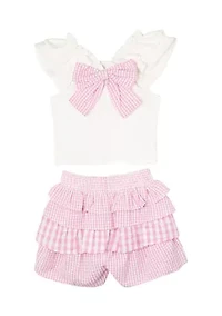 Girls 4-6x Eyelet Flutter Top and Ruffle Shorts Set