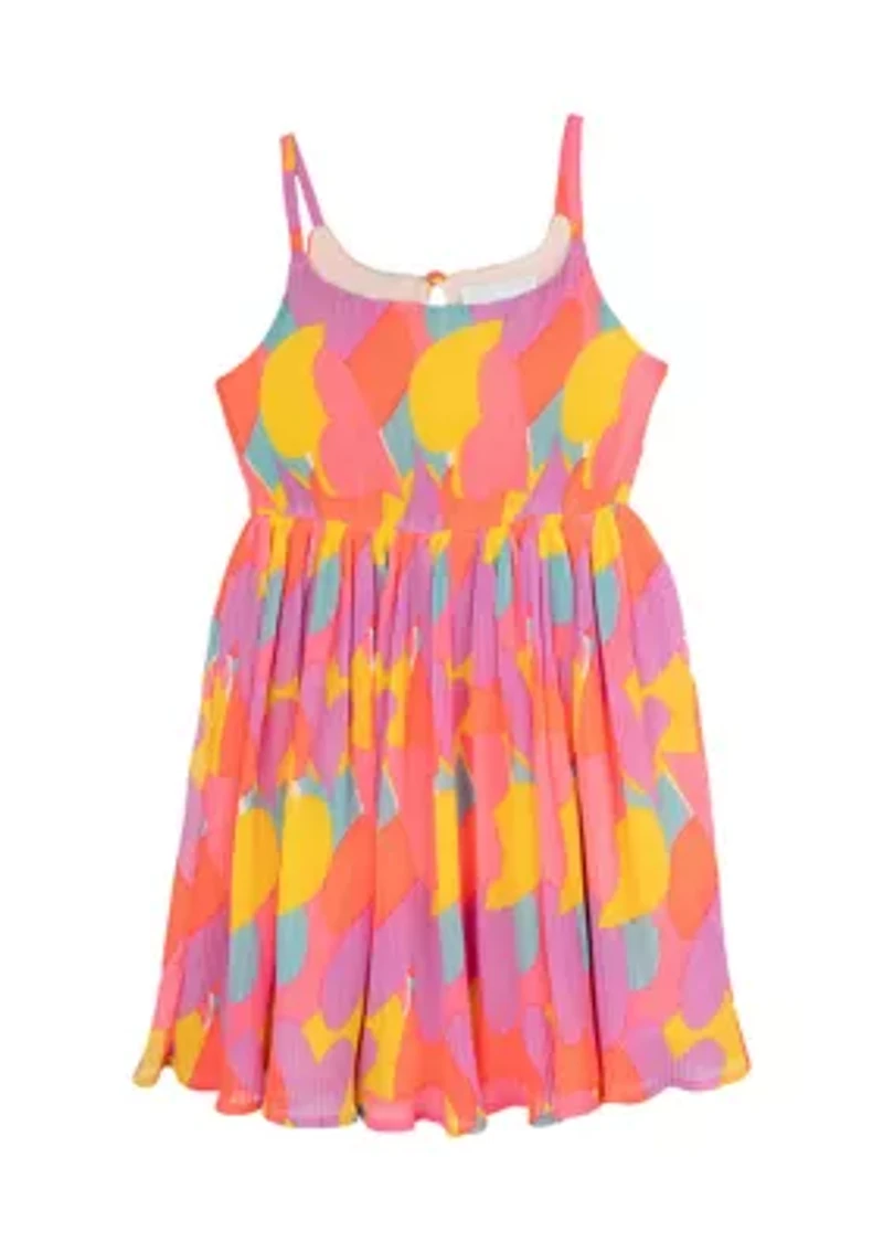 Girls 4-6x Pleated Printed Chiffon Dress
