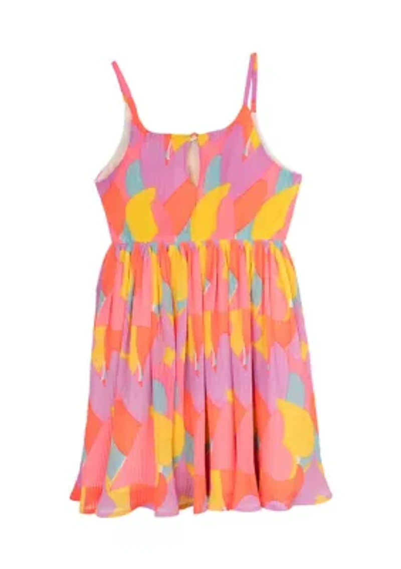 Girls 4-6x Pleated Printed Chiffon Dress