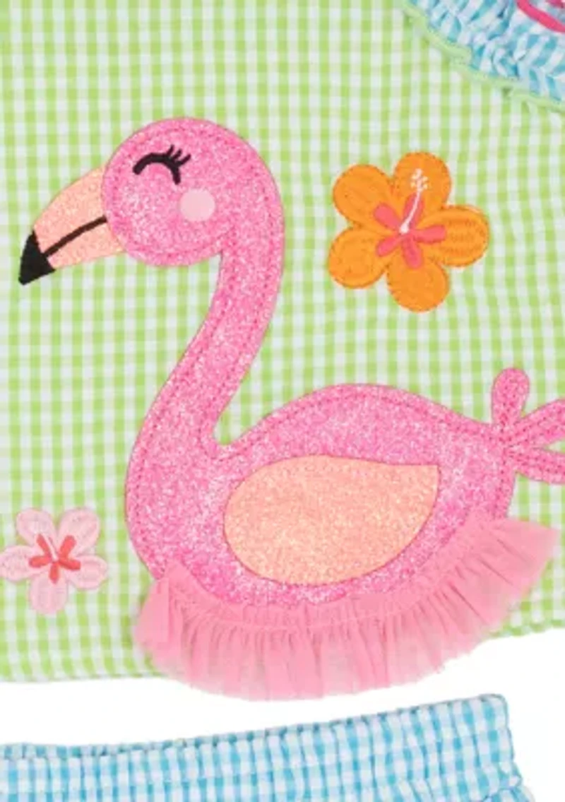 Girls 4-6 Flamingo Seersucker Shorts Set