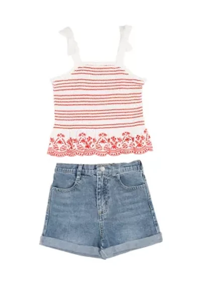 Girls 4-6 Smocked Top Denim Skort Set