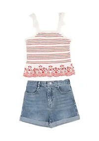 Girls 4-6 Smocked Top Denim Skort Set