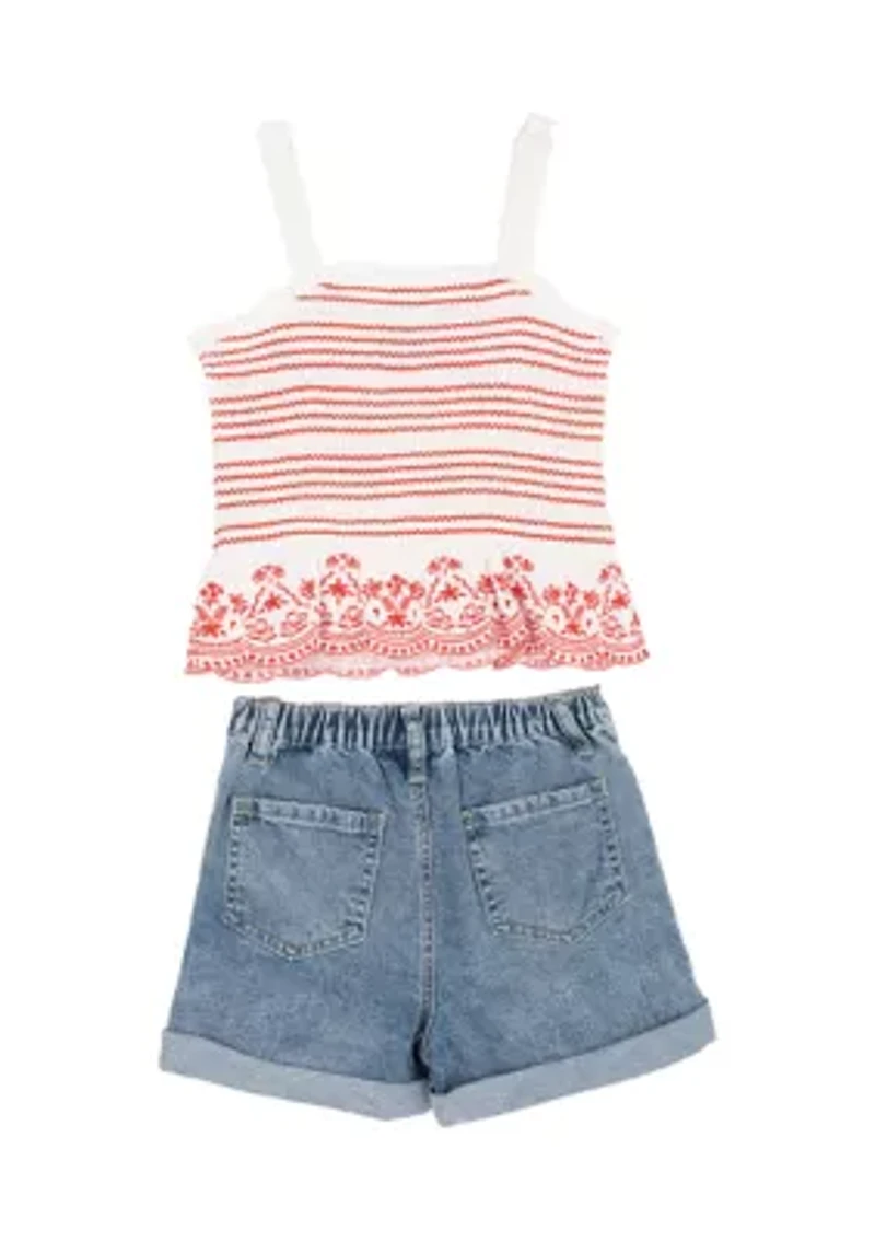Girls 4-6 Smocked Top Denim Skort Set