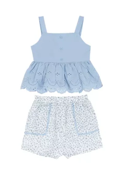Girls 4-6 Eyelet Top Clip Dot Shorts Set