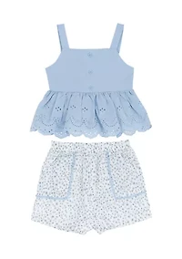 Girls 4-6 Eyelet Top Clip Dot Shorts Set