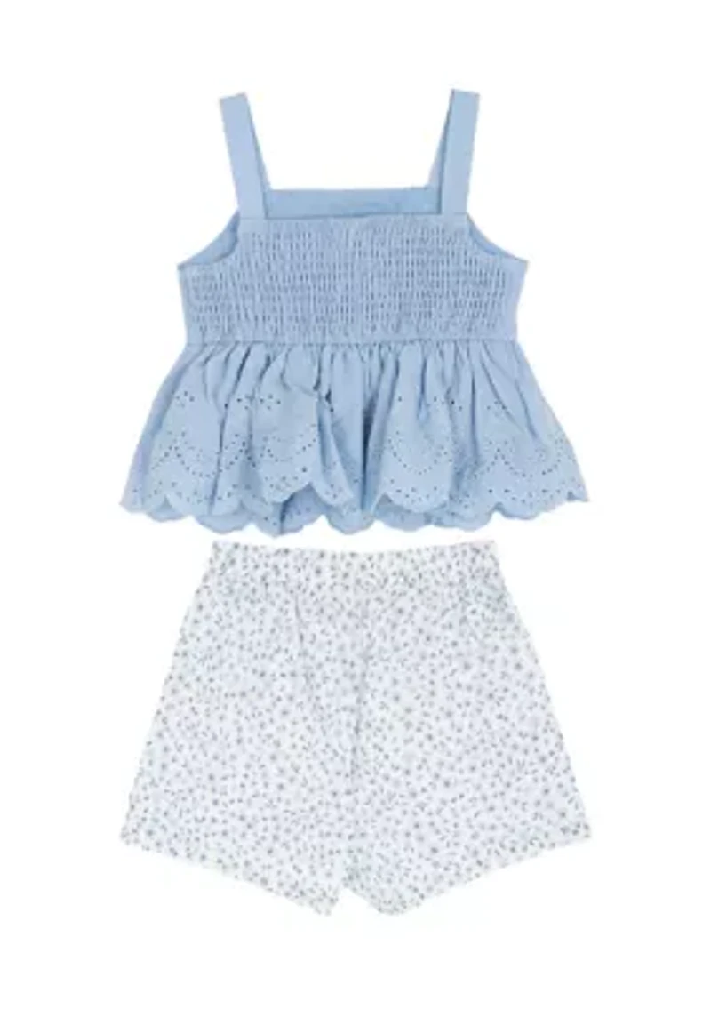 Girls 4-6 Eyelet Top Clip Dot Shorts Set