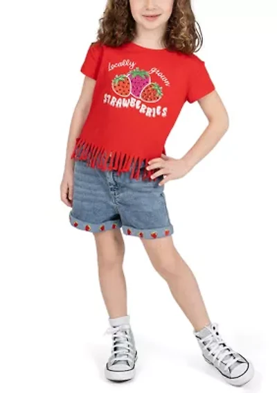 Girls 4-6x Strawberry Fringe Shirt and Shorts Set
