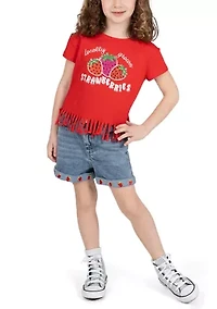 Girls 4-6x Strawberry Fringe Shirt and Shorts Set