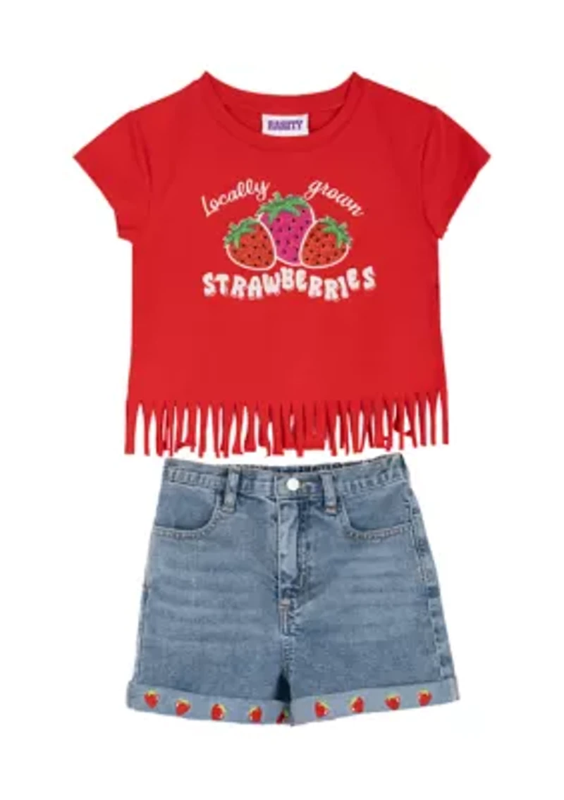 Girls 4-6x Strawberry Fringe Shirt and Shorts Set