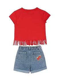 Girls 4-6x Strawberry Fringe Shirt and Shorts Set