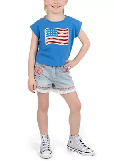 Girls 4-6x American Flag T-Shirt and Rope Shorts Set
