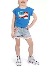 Girls 4-6x American Flag T-Shirt and Rope Shorts Set