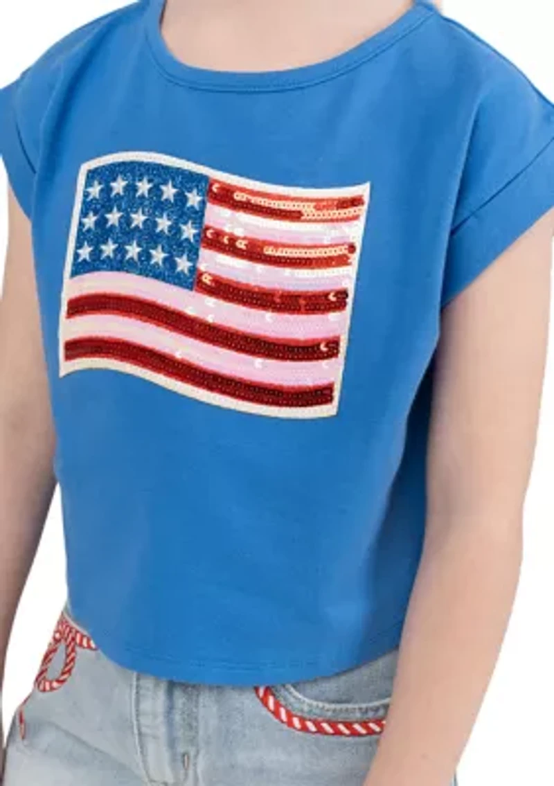 Girls 4-6x American Flag T-Shirt and Rope Shorts Set