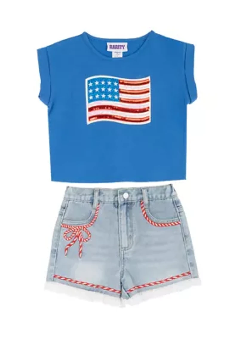 Girls 4-6x American Flag T-Shirt and Rope Shorts Set