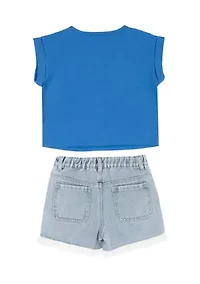 Girls 4-6x American Flag T-Shirt and Rope Shorts Set