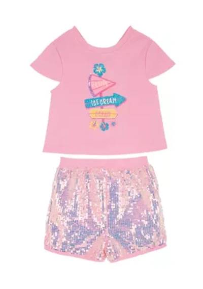 Girls 4-6x Graphic T-Shirt and Sequin Shorts Set