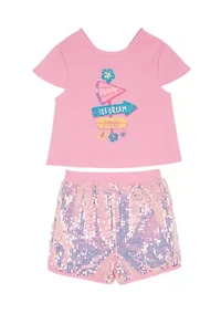 Girls 4-6x Graphic T-Shirt and Sequin Shorts Set
