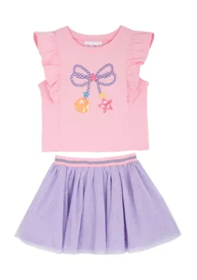 Girls 4-6x Appliqué Tank Top and Tulle Skort Set