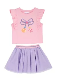 Girls 4-6x Appliqué Tank Top and Tulle Skort Set