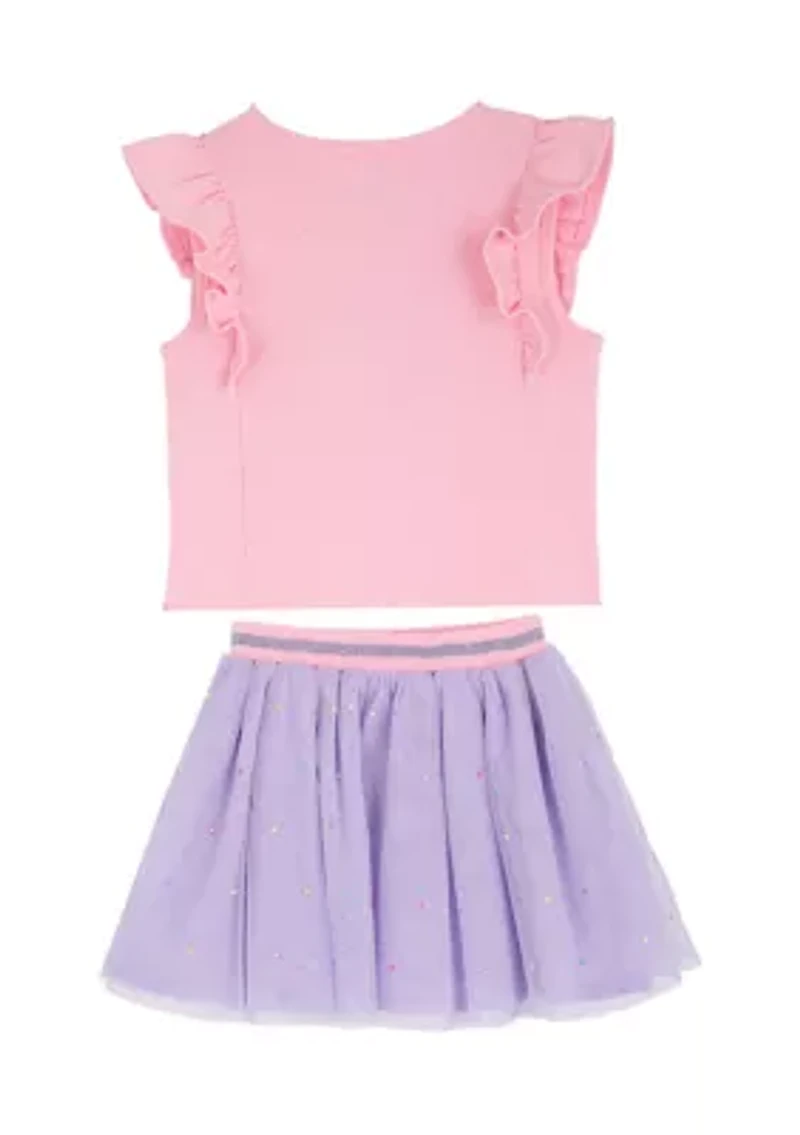 Girls 4-6x Appliqué Tank Top and Tulle Skort Set