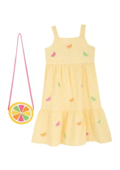 Girls 4-6x Yellow Fruit Tiered Seersucker Dress and Purse Set