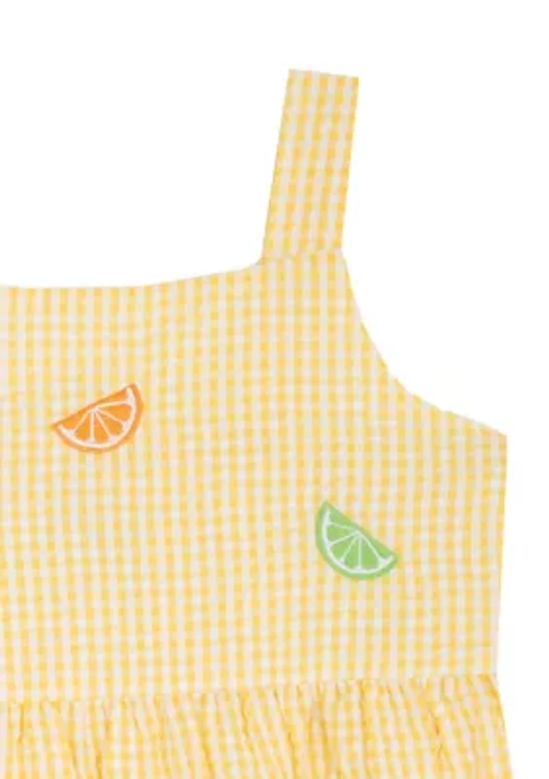 Girls 4-6x Yellow Fruit Tiered Seersucker Dress and Purse Set