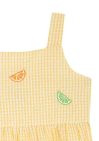 Girls 4-6x Yellow Fruit Tiered Seersucker Dress and Purse Set