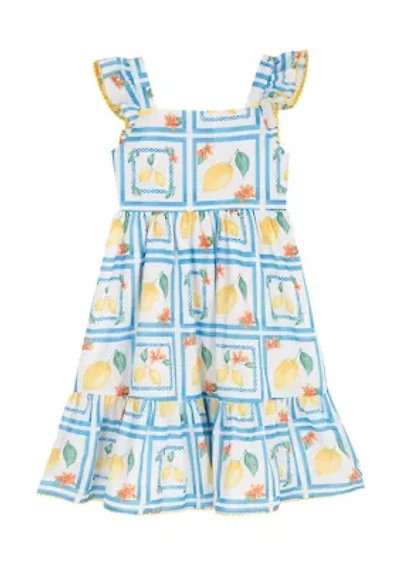 Girls 4-6x Flutter Sleeve Lemon Print Dress