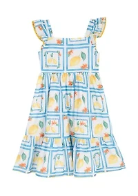 Girls 4-6x Flutter Sleeve Lemon Print Dress