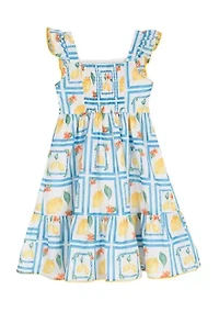 Girls 4-6x Flutter Sleeve Lemon Print Dress