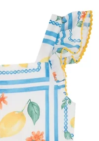 Girls 4-6x Flutter Sleeve Lemon Print Dress