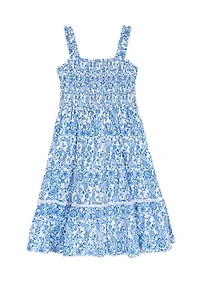 Girls 4-6 Floral Smocked Tiered Dress