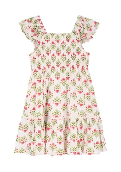 Girls 4-6x Block Print Smocked Dress