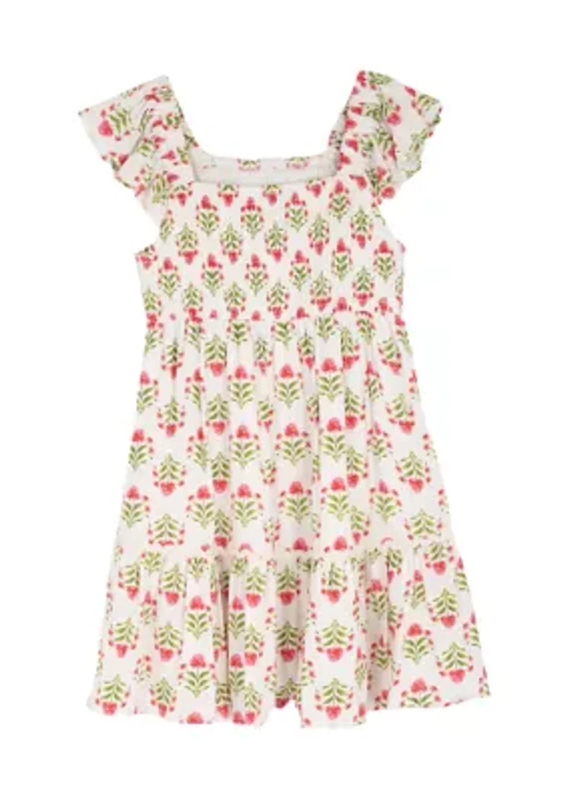 Girls 4-6x Block Print Smocked Dress