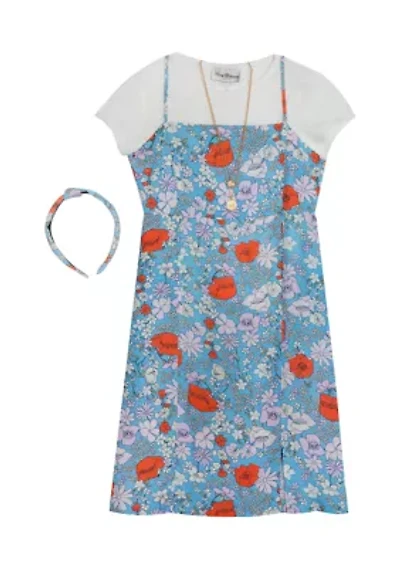 Girls 7-16 Floral Jumper with Headband