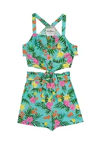 Girls 7-16 Tropical Print Tie Front Top and Shorts Set