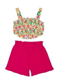 Girls 7-16 Floral Printed Knit Top and Solid Shorts Set