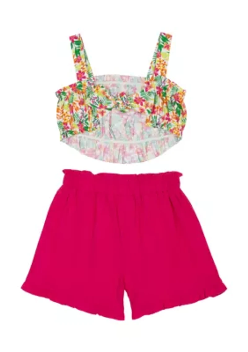 Girls 7-16 Floral Printed Knit Top and Solid Shorts Set