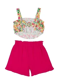 Girls 7-16 Floral Printed Knit Top and Solid Shorts Set