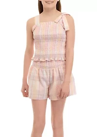 Girls 7-16 Plaid Smocked Top and Shorts