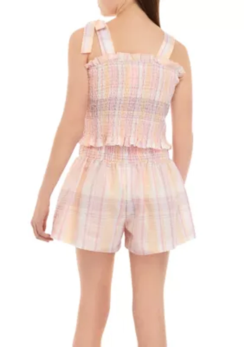 Girls 7-16 Plaid Smocked Top and Shorts