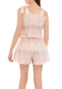 Girls 7-16 Plaid Smocked Top and Shorts