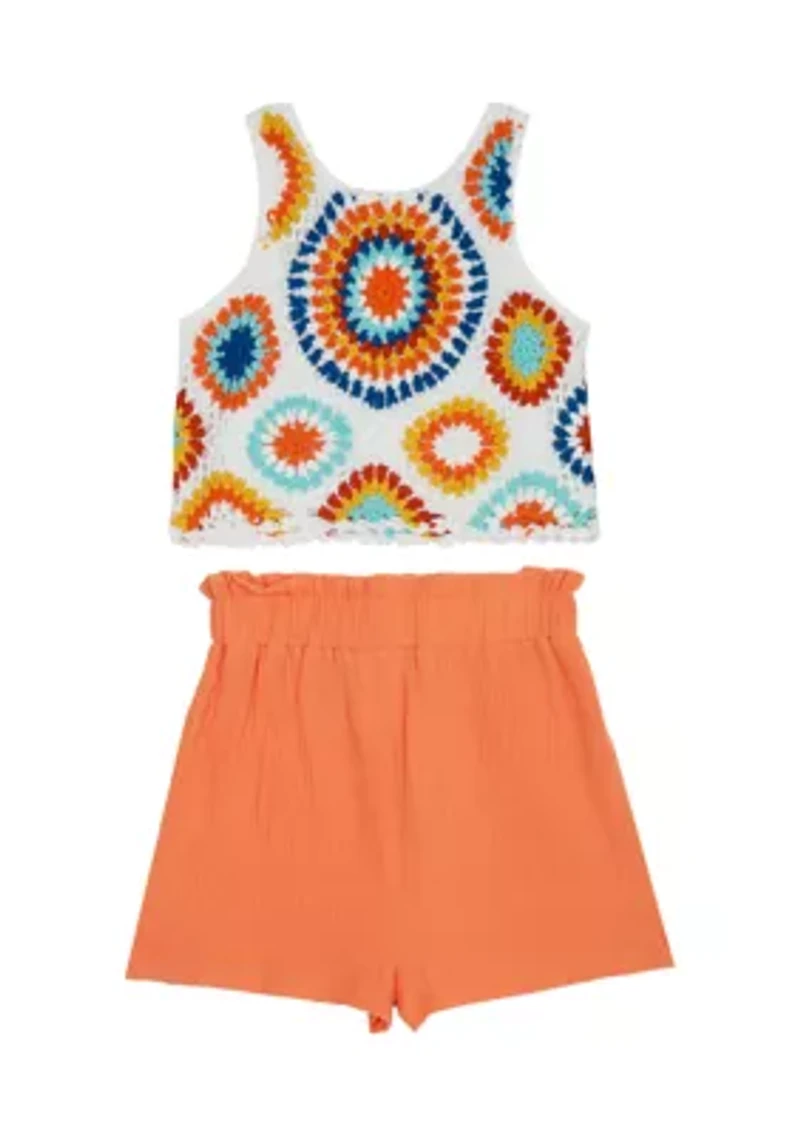 Girls 7-16 Crochet Top with Solid Shorts