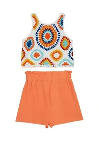 Girls 7-16 Crochet Top with Solid Shorts