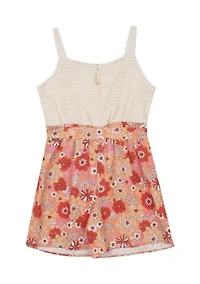 Girls 7-16 Crochet Bodice to Floral Printed Shorts Romper