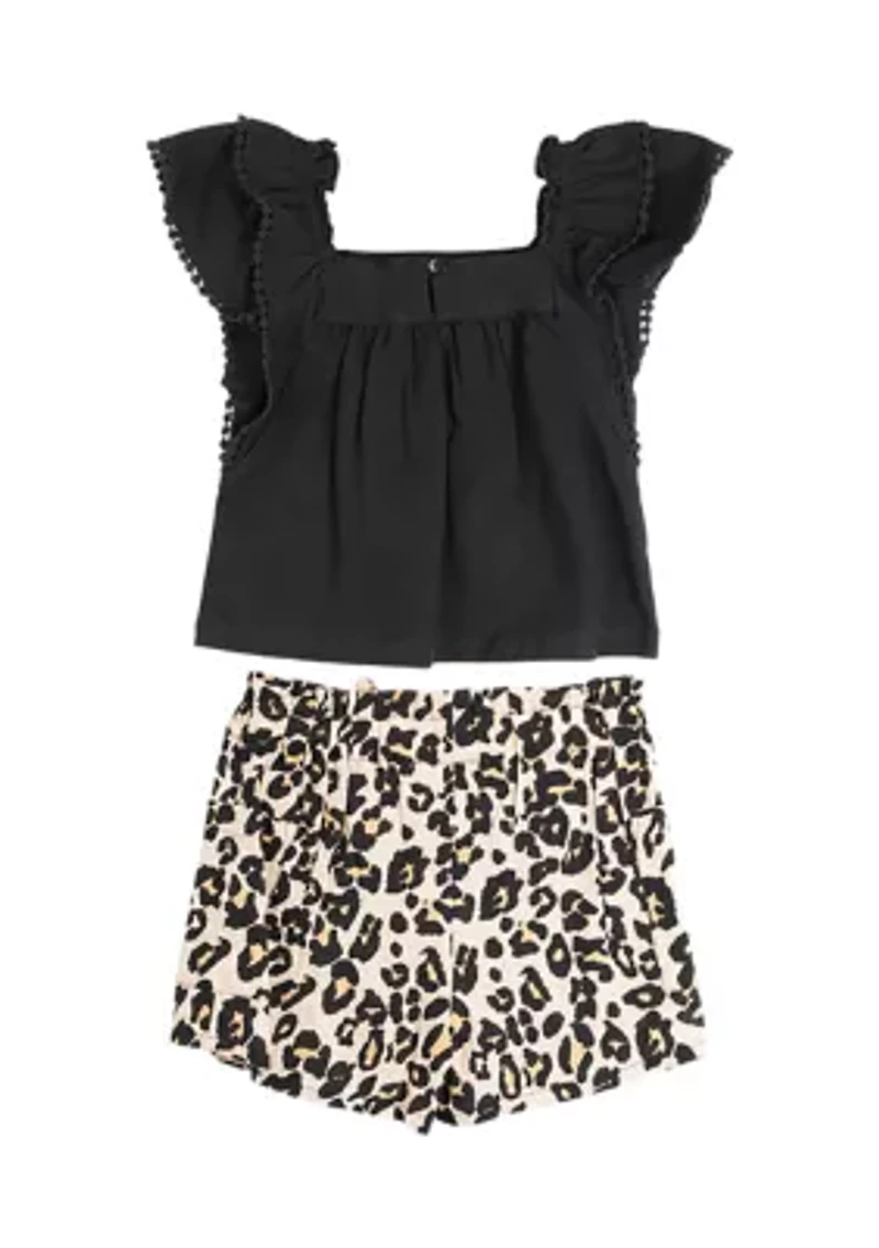 Girls 7-16 Short Sleeve Top with Leopard Printed Shorts