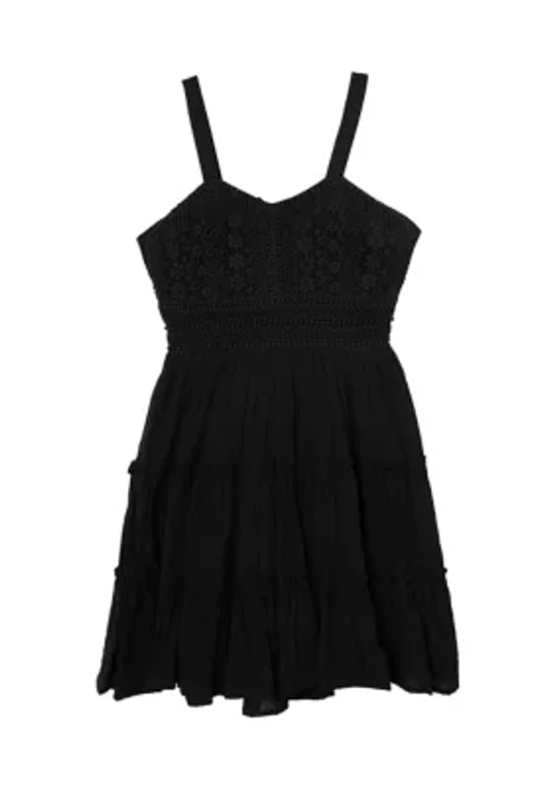 Girls 7-16 Crochet Knit Gauze Dress