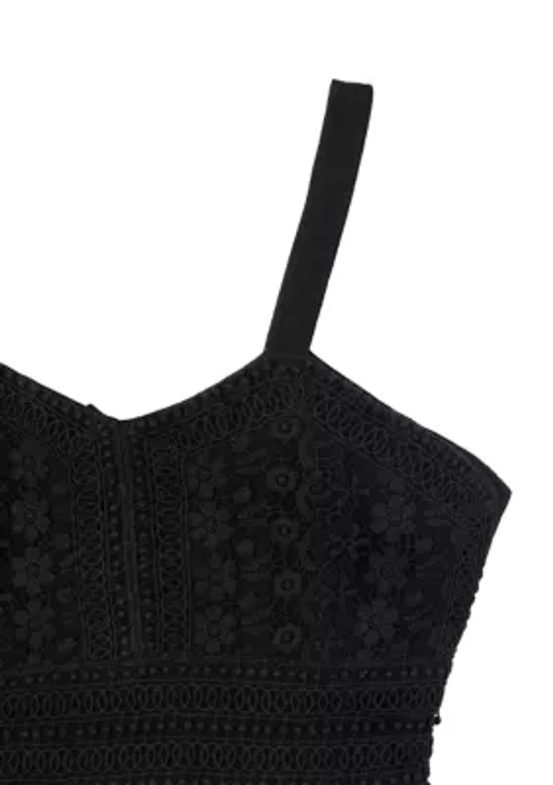 Girls 7-16 Crochet Knit Gauze Dress