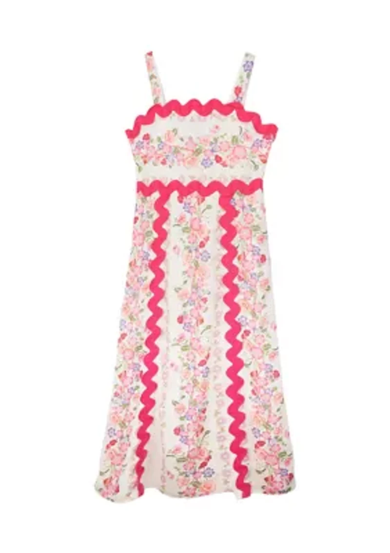 Girls 7-16 Floral Printed Ric Rac Maxi Dress