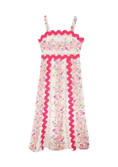 Girls 7-16 Floral Printed Ric Rac Maxi Dress